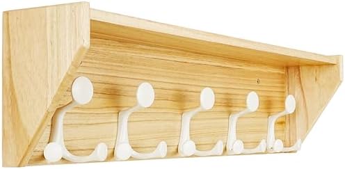 SKOLOO Wall Shelf with Hooks, 24-Inch Coat Rack Wall Mount with Shelf Organizer - Lightweight & Sturdy​​, 5 Tri Hooks - Perfect for Entryway, Hallway, Living Room, Bedroom, Mudroom, Natural & White by SKOLOO