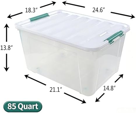 85 Qt Clear Plastic Storage Bins with Lids, 4 Pack Wheeled Boxes - Image 2
