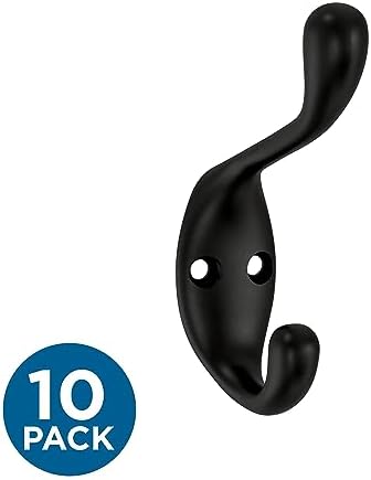 Franklin Brass Heavy Duty (10-Pack) Coat and Hat Wall Hooks Double Hooks for Hanging Matte Black Wall Mount Hanger Backpack, Purse, Bag, Towel Organization Decorative Wall Hooks B34864K-FB-C - Image 2