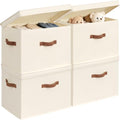 CHICVITA 4-Pack Large Fabric Storage Bins with Lids for Shelves, Ivory by CHICVITA