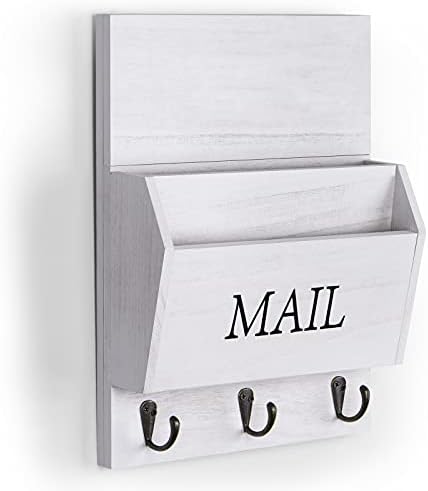 DLQuarts Solid Wood Mail Organizer with Key Holder for Wall, Mail Sorter Wall Mounted, Decorative Wooden Key and Mail Holder with 3 Hooks, Soft White - Image 6