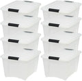 IRIS USA 8 Pack Stackable Storage Bin, 32 Quart Plastic Container Totes with Latching Lids for Home and Office Organization, Pearl by IRISUSA