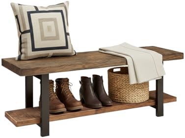Pomona Solid Wood Entryway Bench with Shoe Rack, Rustic Brown, 48 Inch by AlaterreFurniture