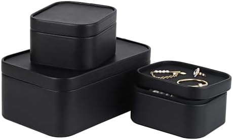 HofferRuffer Faux Leather Decorative Storage Boxes, Dust proof Storage Shelf Baskets with Lids Trays, Storage Bins Memory Box Organizer for Home, Office, Jewelry & More, Set of 3 (Black) by HofferRuffer