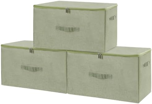 ANMINY Fabric Storage Bins with Zipper Lids, 20"x15"x12", Green, 3 PCS by ANMINY