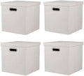 Storage Bins with Lids, Collapsible Linen Fabric Boxes Organizer Containers with Lid Foldable Storage Box Basket for Closet, Shelves, Home, Office, 12 x 12 x 12.4 Inch, 4 Pack, Beige by ArcaGuru