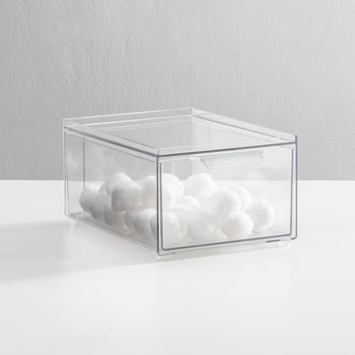 mDesign Plastic Bathroom Organizer Bin w/Pull Out Drawer - Slim Stackable Storage Container for Bathroom Accessories - Perfect for Organizing Bathroom Cabinet - Lumiere Collection - 4 Pack - Clear - Image 2