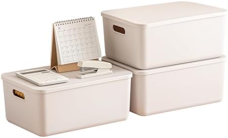 Plastic Storage Bins with lids,Storage Baskets,Container with handle,Storage Organizer Bins for Shelves,Office,Bedrooms,Closets, Cabinets(Gray, 3M) by GUMEIGODA