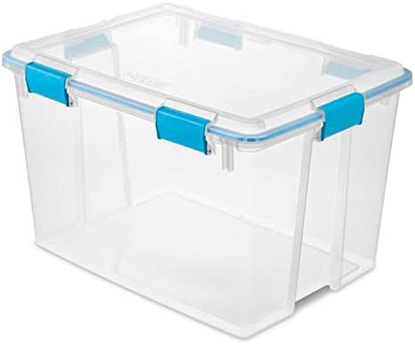 Sterilite 80 Qt Gasket Box, Stackable Storage Bin with Latching Lid and Tight Seal, Plastic Container to Organize Basement, Clear Base and Lid, 1-Pack by Sterilite
