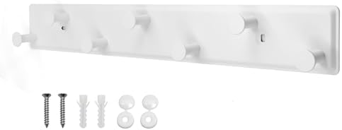 SYPEN Coat Hook with 7 Hooks, Wall Coat Rack, Metal, Wall Coat Rack Screws, Hook Rail for Bedroom, Bathroom (White) by Unknown