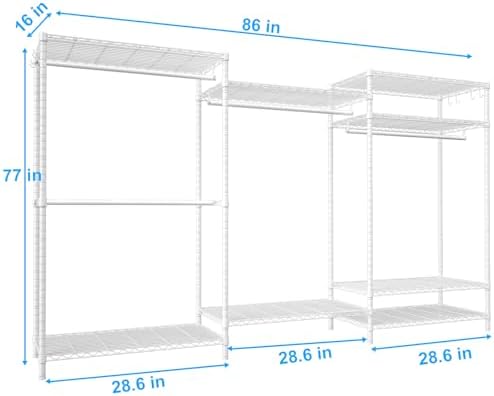Ulif E13 Max Heavy Duty Clothes Rack（With 4 Hanger Rods & 8 Shelves） Freestanding Clothing Racks for Hanging Clothes，Adjustable Closet，Metal Garment Rack 86" W x16 D x77 H，Max Load 1100LBS，White - Image 2