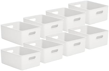 Superio Decorative Plastic Basket Open Home Storage Bins Organizer Baskets, Large White (8 Pack) Container Boxes for Organizing Closet Storage Bins for Shelves Drawer Shelf, 15 Liter by Superio