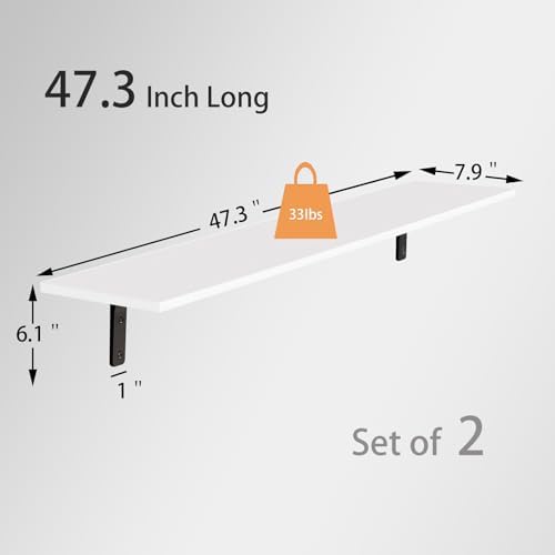 DINZI LVJ Long Wall Shelves, 47.3Inch Wooden Wall Mounted Shelves, Set of 2 - Image 3