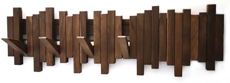 Hardwood Piano Coat Rack| Flip Down Wall Hook Rack 6 Hooks|Heavy Duty Coat Hooks.Made of Acacia Wood (Wood Wax Oil Dyed Walnut Color).Wall Art by Gogreebell