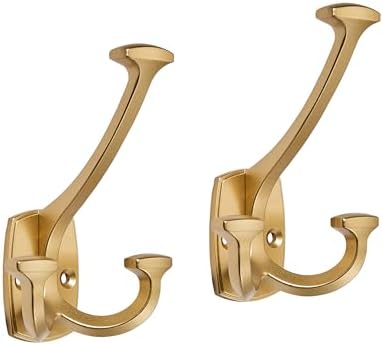 10 Pack Gold Hooks Large Wall Mounted Solid Heavy-Duty Decorative Double-Sided Matte Gold Coat Hooks for Triple Coat Hook Towels Coats Robes Towels Bag Bathroom Three Prong Coat Hook by Unknown