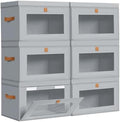 DIMJ Storage Bins with Lids - 6 Pack Large Fabric Closet Organizer with Window & Handles, Collapsible Decorative Storage Boxes for Shelves Under Bed, Books Clothes Blankets Sweaters Organization by DiMJ