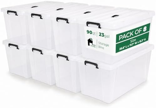 90 Quart 8-Pack Clear Storage Bins with Lids by bebikim
