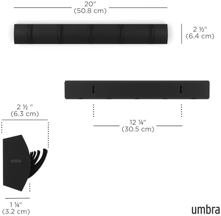 Umbra Flip Coat Rack, Wall Mounted 5-Hook Space Saving, Black/Black - Image 3