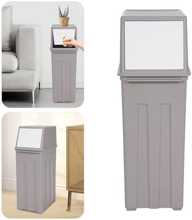8 Gallon Trash Can,Large Capacity Slim Trash Can with Hinged Flap Cover, Floorstanding Tall and Narrow Trash Bin, Indoor/Outdoor Waste Can for Living Rooms, Kitchens, Balconies, Patios (Grey) - Image 2
