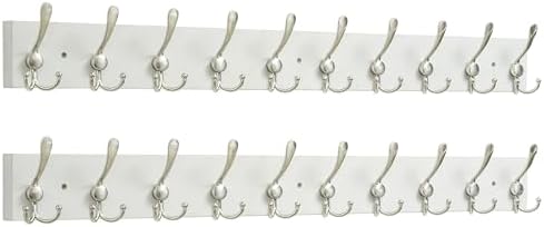 SKOLOO Creations White Solid Wood Wall Mounted Coat Rack, 10 Hooks, 38-1/8" Long - Kitchen, Mudroom, Entryway, Bathroom - Includes Mounting Hardware, Wall Coat Hanger, Towel Rack, Pack of 2 by SKOLOO