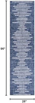 JONATHAN Y Stripe Geometric Indoor Outdoor Runner Rug 2X8 Blue/Ivory, Zolak Berber for Backyard, Patio, Porch, Easy-Cleaning, High Traffic, Pet-Friendly, Non-Shedding (SMB124C-28) - Image 2