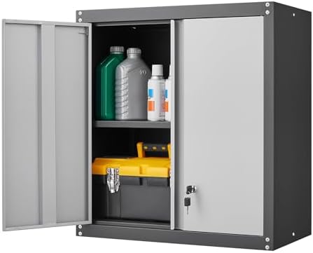 GREATMEET Lockable Storage Cabinet, Metal Garage Storage Cabinets, Metal Wall Cabinet for Garage, Wall Mount Cabinet with Lock and Adjustable Shelf, Floating, Black&Grey by GREATMEET