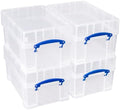 Really Useful Box 9 Liter Stackable Storage Container w/XL Snap Lid & Built-in Clip Lock Handles for Home or Office Organization, Clear (4 Pack) by ReallyUsefulBox