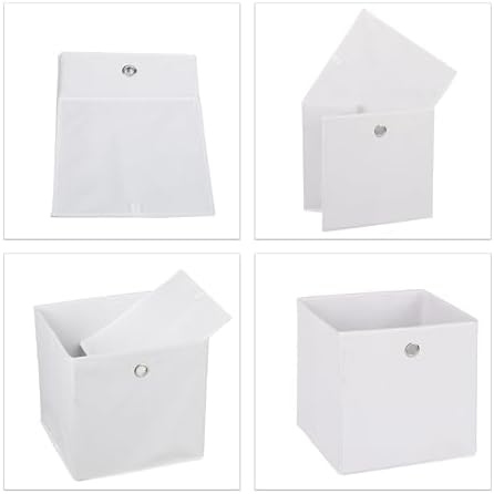 Relaxdays HLP Storage Box, Set of 4 Storage Cube, 30 x 30 x 30 cm, Folding Storage Box, Fabric, White - Image 6