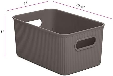 Superio Ribbed Collection - Decorative Plastic Basket Open Home Storage Bins Organizer, Brown (Set of 3) 1 X-Large, 1 Large, 1 Medium - Container Boxes for Organizing Closet Storage Bins for Shelves - Image 4