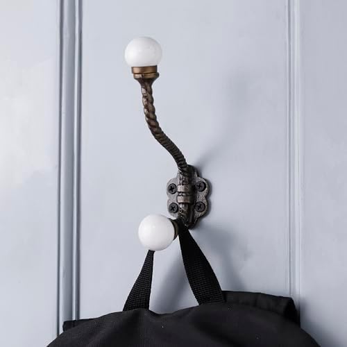 Indian Shelf 6 Piece Ceramic, Iron Double Wall Hooks for Towel Bags & Coats - Image 3