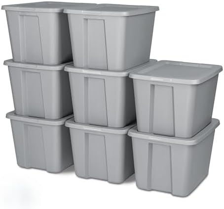 18-Gallon Plastic Storage Bins with Snap-on Lids – 8-Pack, Home Organization Essential (Light Gray) by Unknown