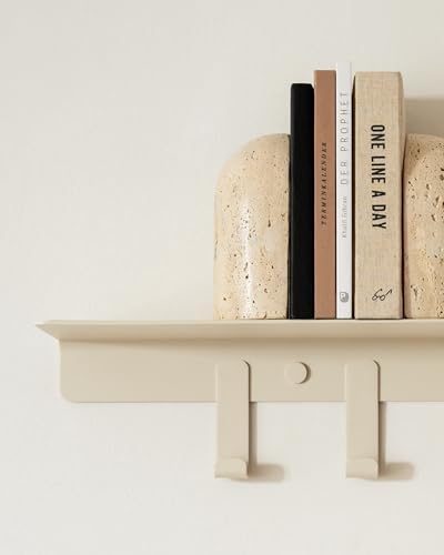 Kazai. Coat Rack Wall Mount with Shelf 'Holmsen' | Coat Rack with Shelf for Storage and Display | Wall Hooks for Hanging Clothes and Purses | Modern Entryway Hangers in Metal | Sand Taupe - Image 6
