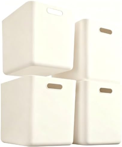 Set Of 4 Plastic Storage Bins,11.8×8×10 Inch Versatile Kitchen Pantry Organization and Storage,for Plastic Storage Container Under Bed,Under Sink Bathroom Organizer (White, 4L.) by Amyup