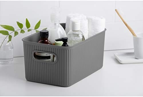 Superio Ribbed Collection - Decorative Plastic Basket Open Home Storage Bins Organizer, Grey (Set of 3) 1 X-Large, 1 Large, 1 Medium - Container Boxes for Organizing Closet Storage Bins for Shelves - Image 6