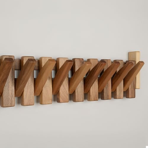 Walnut Piano Key Coat Rack with 12 Flip Hooks - Image 2