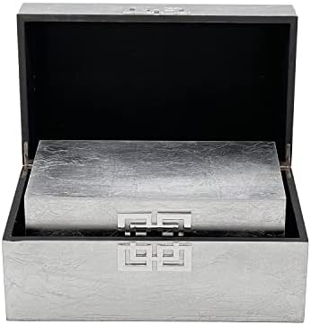 Galt International Storage Box Set Decorative Storage Box w/Hinged Lid Classic Design Wood Decor Boxes with Geometric Clasp Storage for Bedroom & Home - Set of 2 (Silver) - Image 7