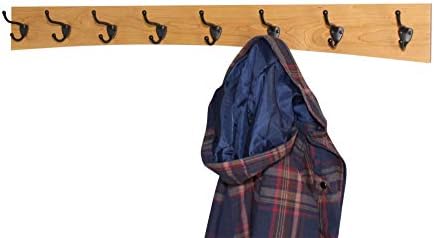 Solid Cherry Arched Wall Mounted Coat Rack Bronze Hat & Coat Hooks - Made in The USA (Natural, 41" x 4.5" with 8 Hooks) - Image 2