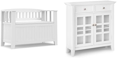 SIMPLIHOME Acadian Storage Bench and Cabinet Set in White by SimpliHome