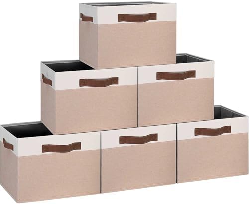 GhvyenntteS Large Fabric Storage Bins 6 Pack, 15x11x9.6 Inch Storage Baskets for Shelves, Foldable Closet Storage Bins for Shelves, Closet Organizers and Storage Boxes, Beige Yellow&White by GhvyenntteS