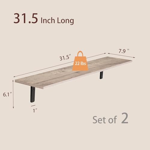 DINZI LVJ Long Wall Shelves, 31.5Inch Wooden Wall Mounted Shelves, Set of 2 - Image 3