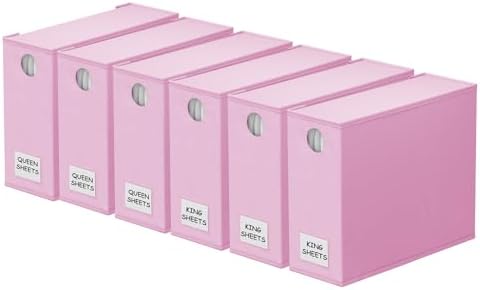 SpaceAid 6 Pack Bed Sheet Organizers and Storage, Foldable Sheet Organizer with Window for Linen Closet, Set Folder Keeper for Queen & King Size Bedding Storage (Pink) by SpaceAid