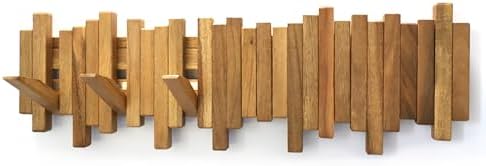 Hardwood Piano Coat Rack| Flip Down Wall Hook Rack 6 Hooks|Heavy Duty Coat Hooks.Made of Acacia Wood (Original Color of Wood).Wall Art by Gogreebell