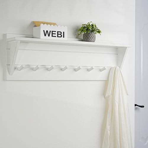 WEBI Coat Rack Wall Mount with Shelf,8 Peg Hooks,34" Long Entryway Wall Shelf with Hooks Underneath for Hanging Coats,Caps,Jacket,Clothes,White - Image 4