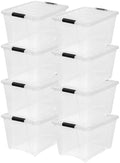 IRIS USA 54 Qt Stackable Plastic Storage Bins with Lids, 8 Pack - BPA-Free, Made in USA - See-Through Organizing Solution, Latches, Durable Nestable Containers, Secure Pull Handle - Clear by IRISUSA