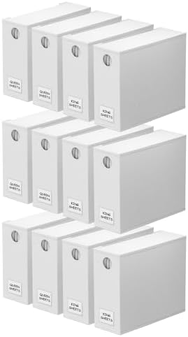 SpaceAid 12 Pack Bed Sheet Organizers and Storage, Foldable Sheet Organizer for Linen Closet, Sheets Set Folder Keeper with Window XL (Queen & King Size) Bedding Container (White, 12 Pack) by SpaceAid