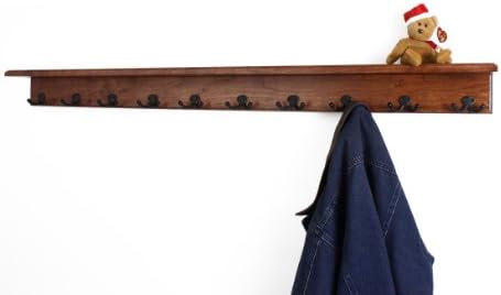 PegandRail Solid Cherry Shelf Coat Rack with Aged Bronze Double Style Hooks - Made in The USA (Mahogany, 53" with 10 Hooks) - Image 2