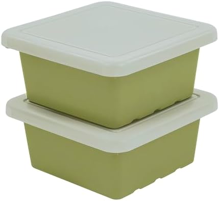 ECR4Kids Stackable Square Bins with Non-Snap Lids, Multipurpose Organization, Fern Green, 2-Pack by ECR4Kids