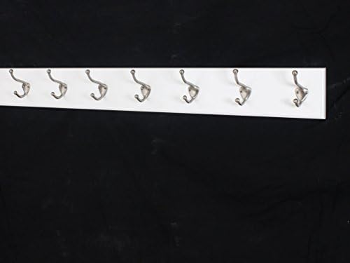 White Wall Mounted Coat Rack with Satin Nickel Hooks 4.5" Ultra Wide (36" x 4.5" with 7 Hooks) by PEG+AND+RAIL