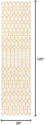 Eyely Moroccan Woven Runner Rug 2X10 Cream/Yellow, Indoor Outdoor Rug - Image 2