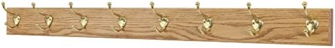 Solid Oak Coat Rack with Solid Brass Hat and Coat Style Hooks - Made in The USA (Golden Oak, 52" x 3.5" with 10 Hooks) by PEG+AND+RAIL